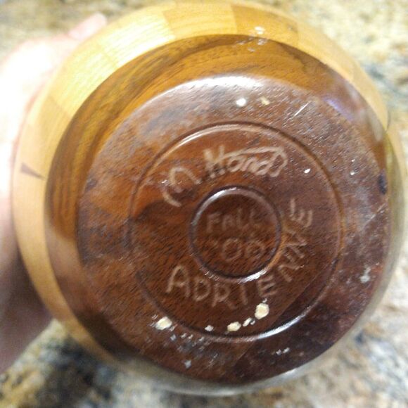 Wooden Turquoise Segmented Hand Crafted & Turned Round Bowl Artist Signed 3.5" - Picture 6 of 9